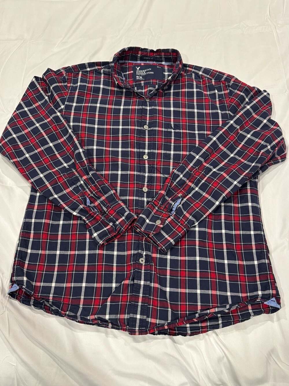 Y2K American Eagle Outfitters Men's Medium Athletic Fit Navy Red Plaid